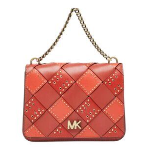 Michael Kors Women's Red Woven Leather Studded Mott Top Handle Bag